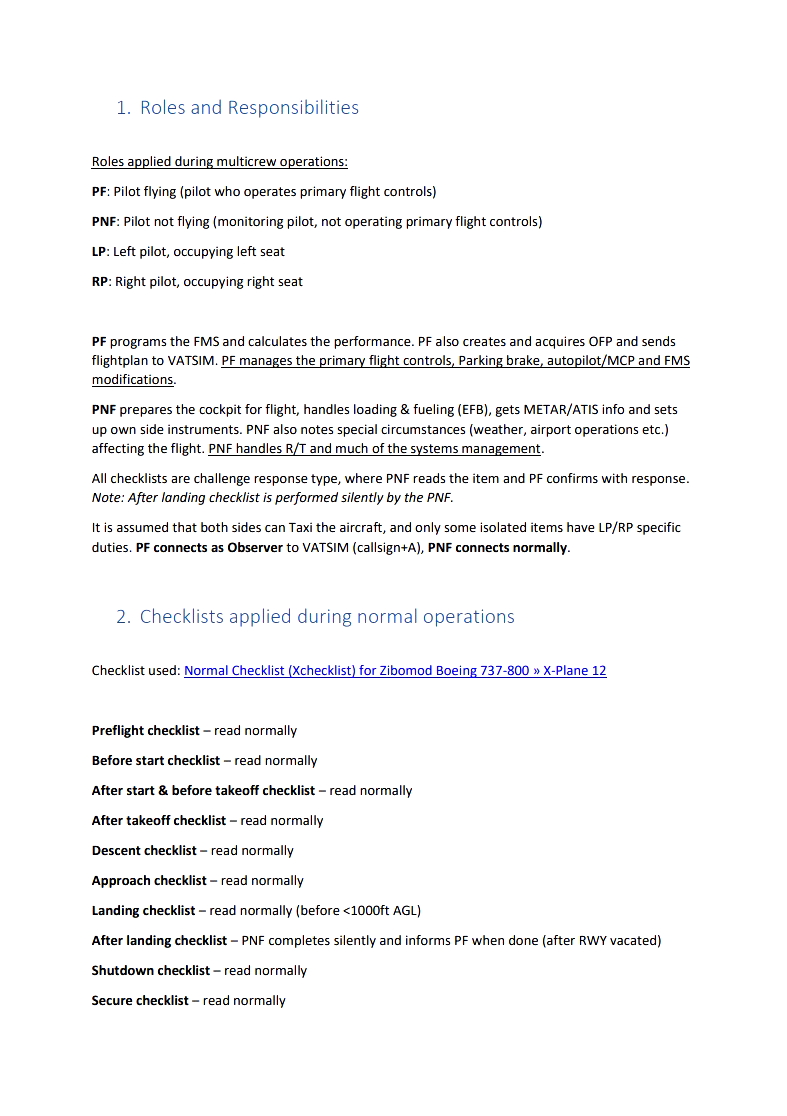 Boeing 737 Standard Operating Procedures Boeing 737-800 Multicrew Standard Operating Procedures » X-Plane 12