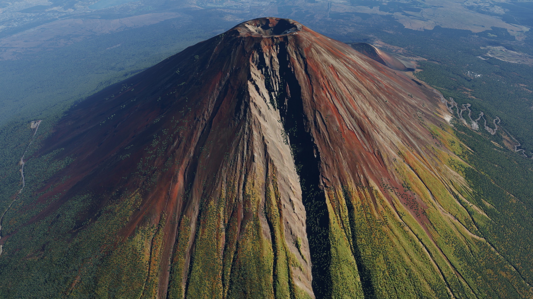 Detailed Mount Fuji and Sorroundings in Summer - Ortho Scenery