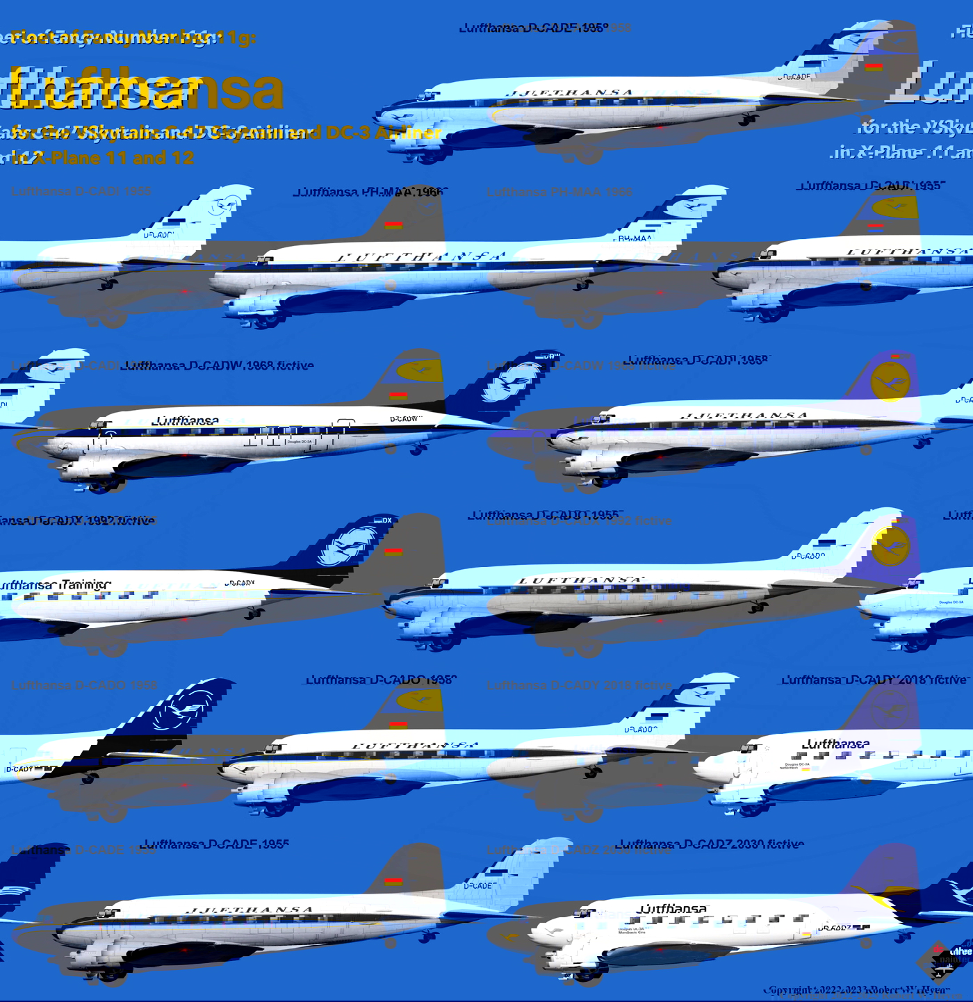 Fleet of Fancy 11g Lufthansa for VSKYLABS C47 Skytrain and DC3