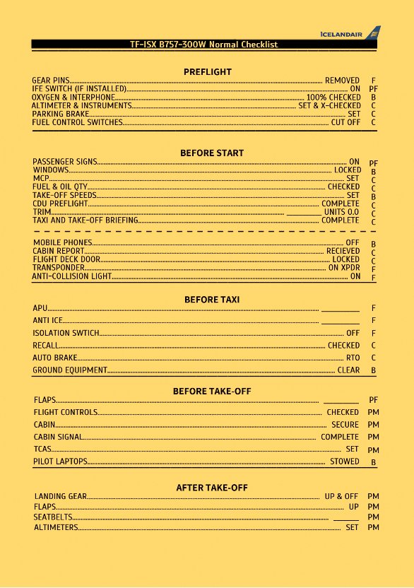 Boeing 767-300ER Normal Checklists - Utilities - X-Plane.Org