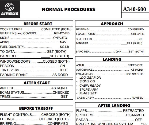 Normal A340-600 Checklist - X-Plane.to